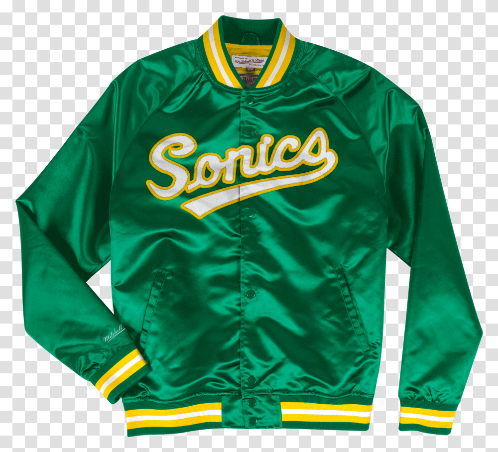 Lightweight Satin Jacket Seattle Supersonics Jacket Mitchell And Ness, Clothing, Apparel, Shirt, Sleeve Transparent Png