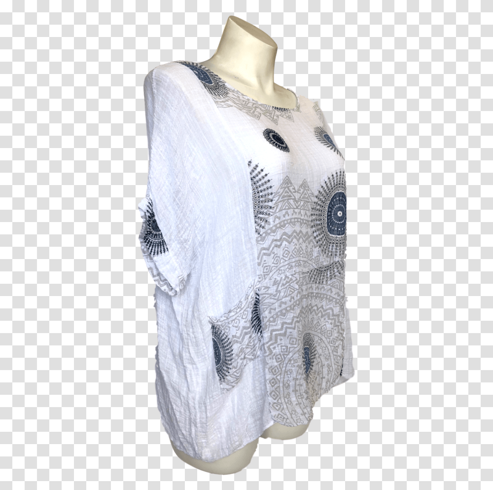 Lightweight White And Denim Blue Cotton Gauze With Cardigan, Scarf, Person, Fashion Transparent Png