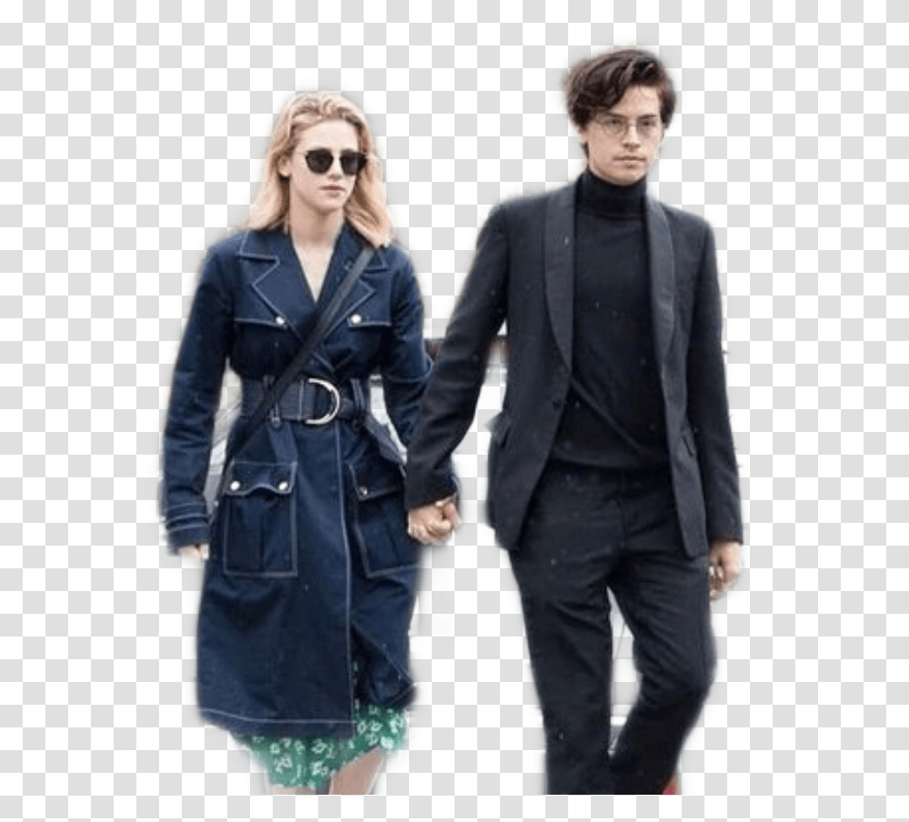 Lilireinhart Colesprouse Lili Reinhart Cole Sprouse, Overcoat, Suit, Person Transparent Png