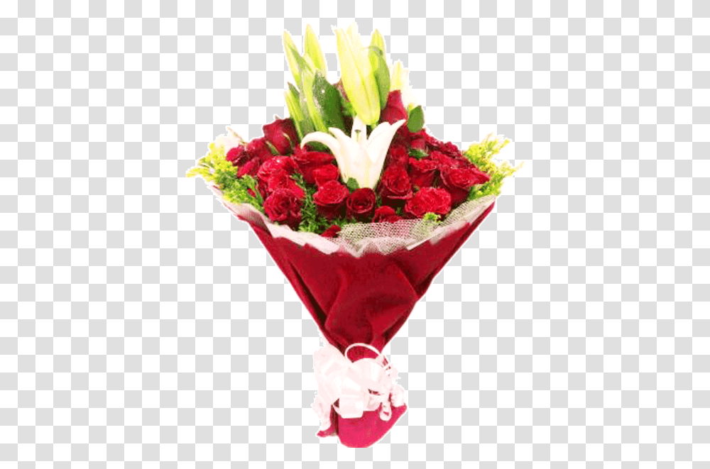 Lilly With 50 Red Roses Paper Pack Bouquet, Plant, Flower Bouquet, Flower Arrangement, Blossom Transparent Png