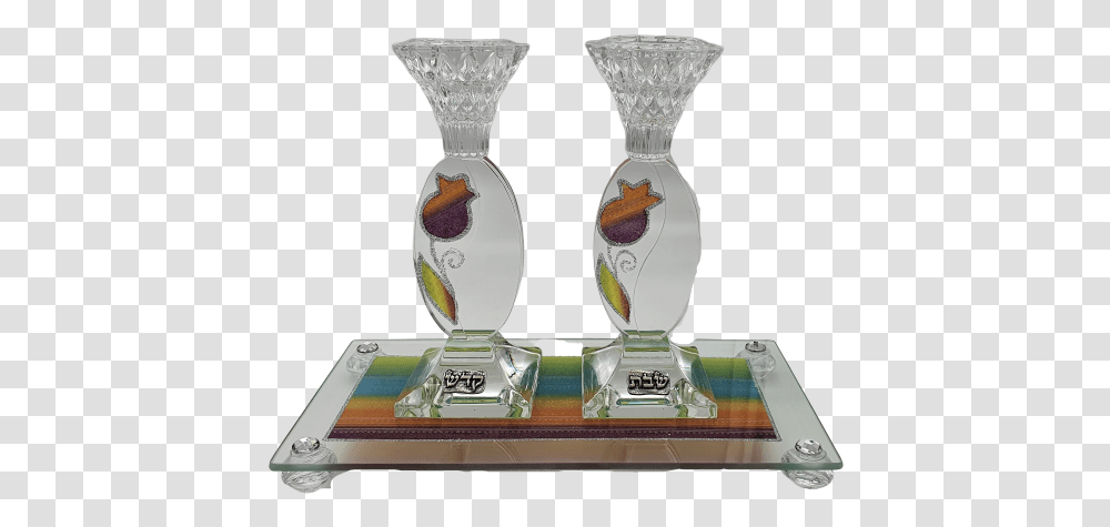 Lily Art Oval Glass Shabbat Candlesticks And Tray Rainbow Pomegranate Theme Trophy Transparent Png