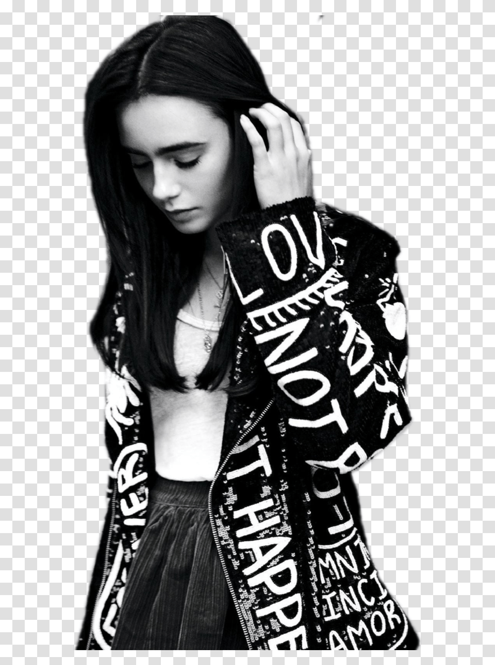 Lily Collins And Black And White Image Lily Collins Photoshoot, Person, Human, Face Transparent Png