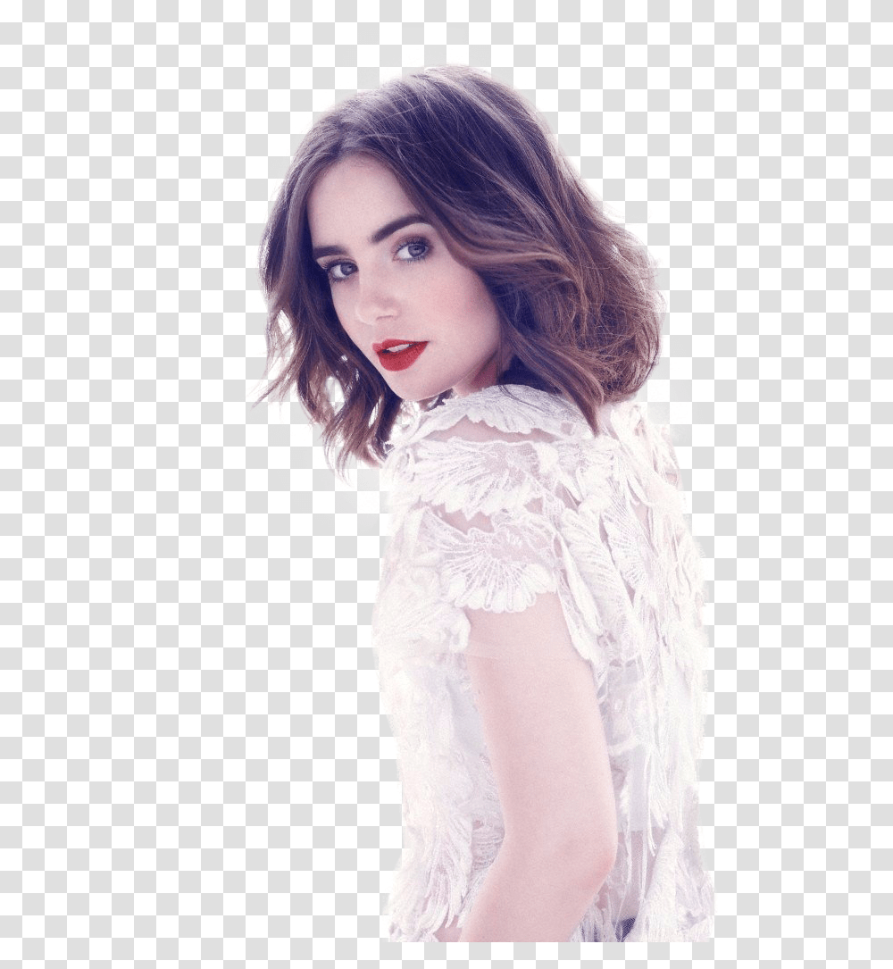 Lily Collins Lily Collins, Person, Lace, Sleeve Transparent Png