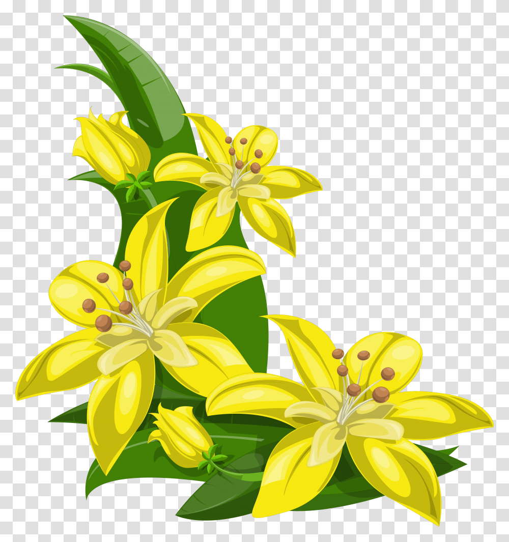 Lily Flowers Clipart At Getdrawings Clipart Yellow Flowers Border, Plant, Blossom, Petal, Iris Transparent Png
