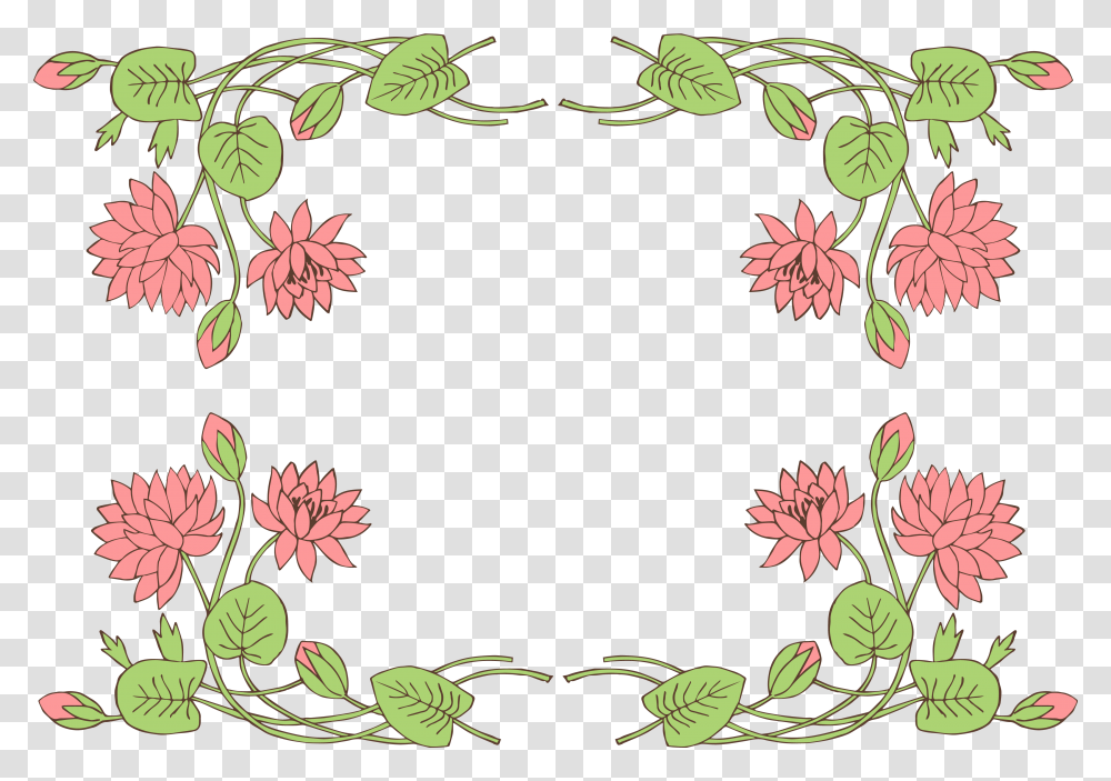 Lily Pad Lotus Flower Borderclip Art Flower Border Line Clipart, Graphics, Floral Design, Pattern, Stencil Transparent Png