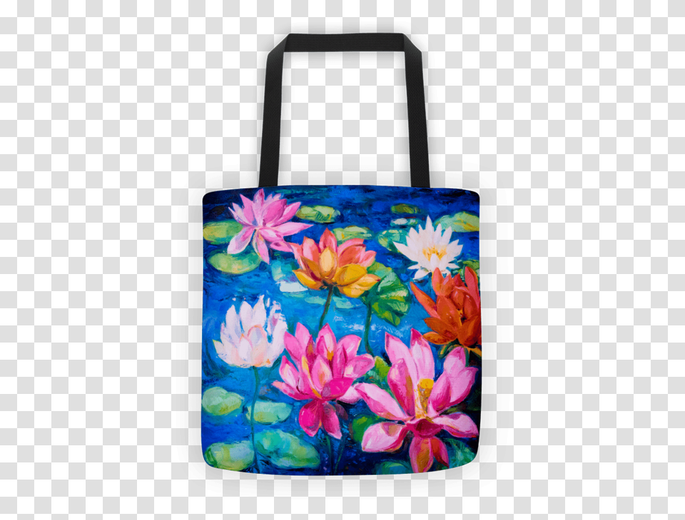 Lily Pad Tote Bag Modern Impressionism Flower Painting, Canvas, Handbag, Accessories Transparent Png