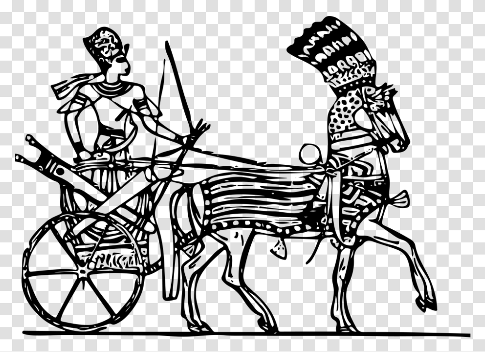 Line Art Drawing Ancient Chariot Horse And Cart Egyptian Chariot, Gray Transparent Png