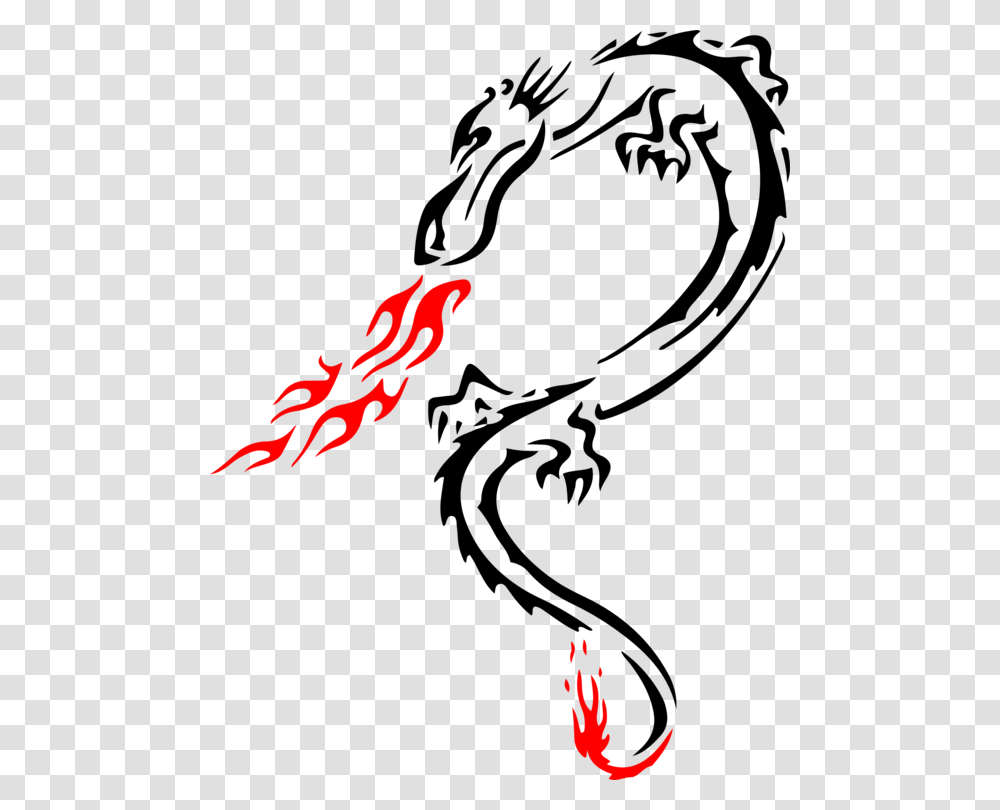 Line Artplantcalligraphy Dragon With Flame Tatoo, Logo, Trademark Transparent Png