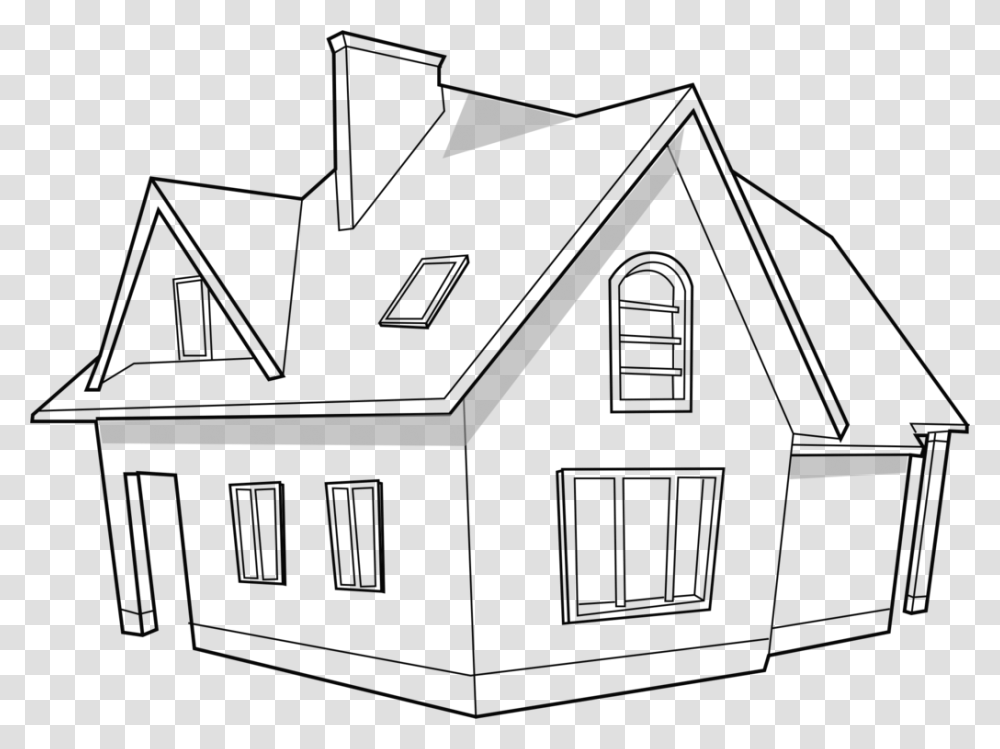 Line Artshedangle Modern House Clipart Black And White, Nature, Building, Housing, Outdoors Transparent Png