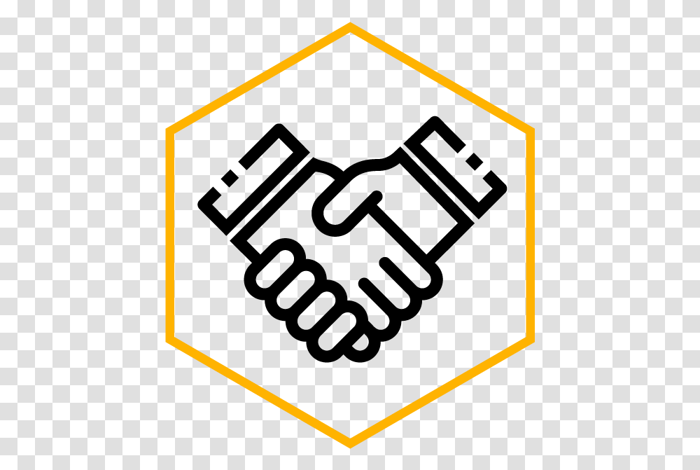 Line Drawing Of Two Hands Shaking Partner Icon, Sign, Triangle, Road Sign Transparent Png