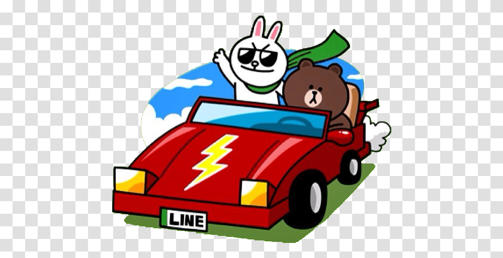 Line Stickers Brown And Cony In Car 640x498 Brown Secret Date, Vehicle, Transportation, Automobile, Police Car Transparent Png