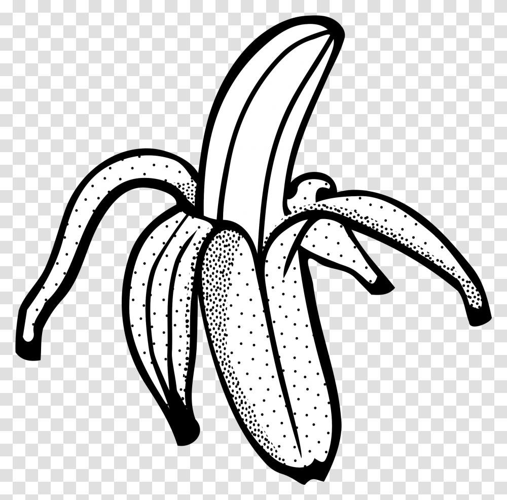 Lineart Clip Arts Banana Clip Art Black And White, Plant, Fruit, Food, Hammer Transparent Png