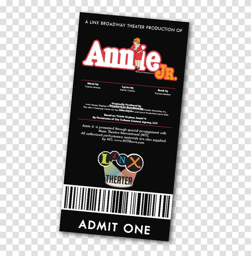 Linx Theater S Broadway Performers Present Annie Jr Tickets To Annie The Musical, Advertisement, Poster, Flyer, Paper Transparent Png