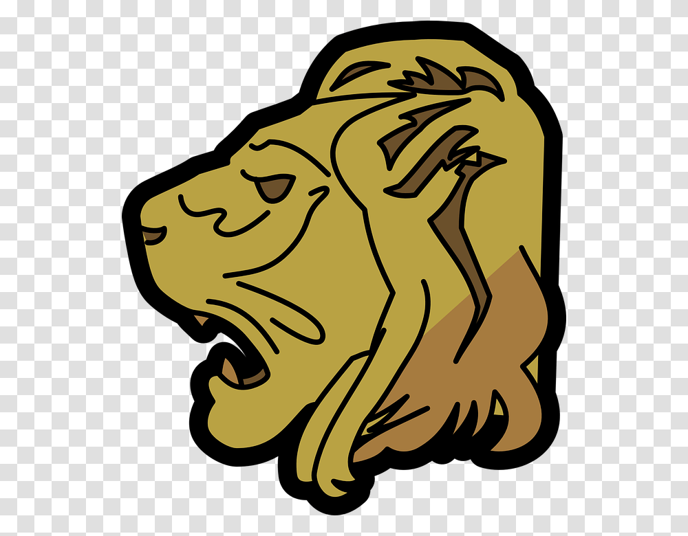 Lion Head Face Portrait Brown Yellow Animal Lion Head Clip Art, Statue, Sculpture, Advertisement Transparent Png