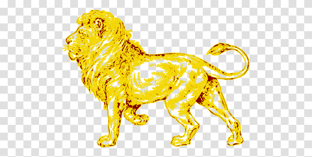 Lion In Gold With Brown Outline Clip Art Lion Lion Sketch, Mammal, Animal, Tiger, Wildlife Transparent Png