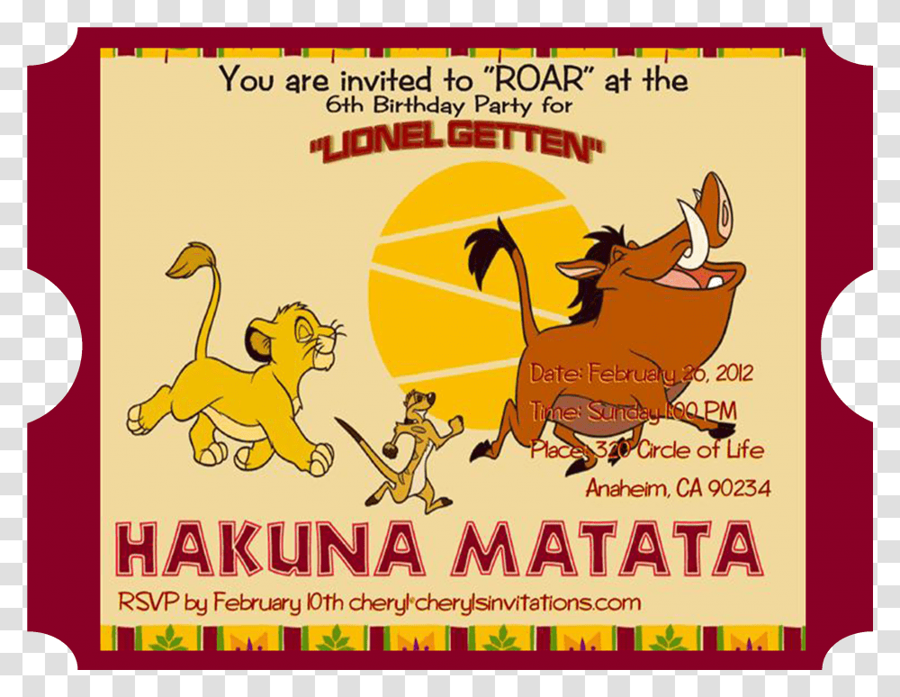 Lion King Birthday Invitation Transparent Png