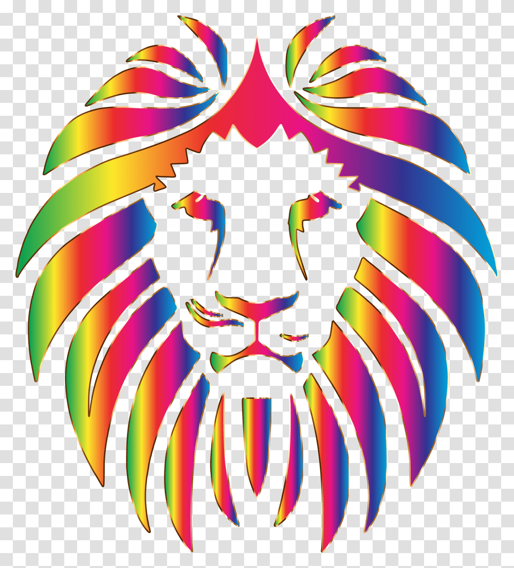 Lion Lionsmane Malelion Lionhead Rainbow Rainbowlion Vector Lion Face, Ornament, Pattern, Fractal, Art Transparent Png