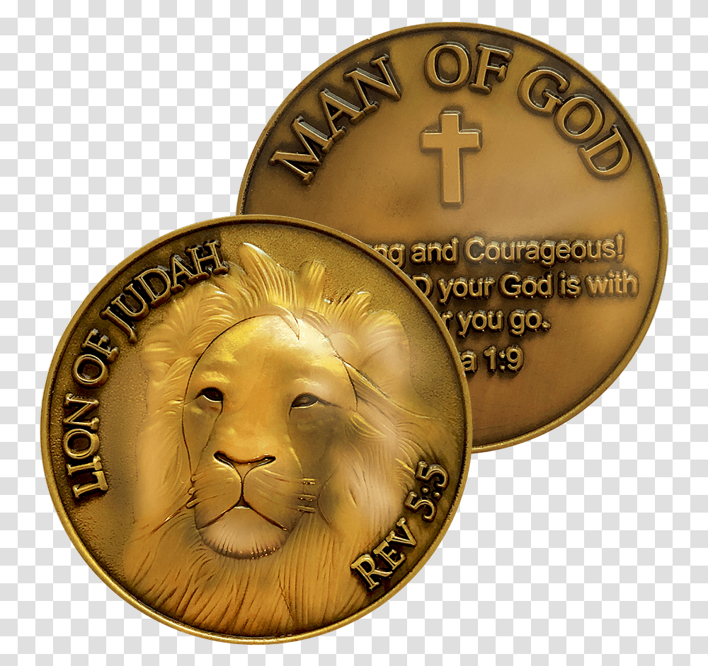 Lion Of Judah Antique Gold Plated Christian Challenge Coin Joshua 19 Christian Coin, Money, Bronze, Nickel Transparent Png
