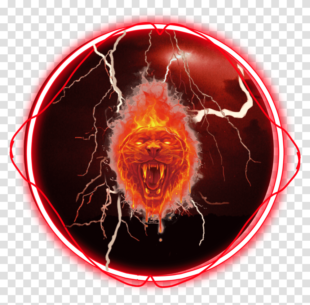 Lion Red Lightning Lightningbolt Circle, Animal, Sea Life, Invertebrate, Painting Transparent Png