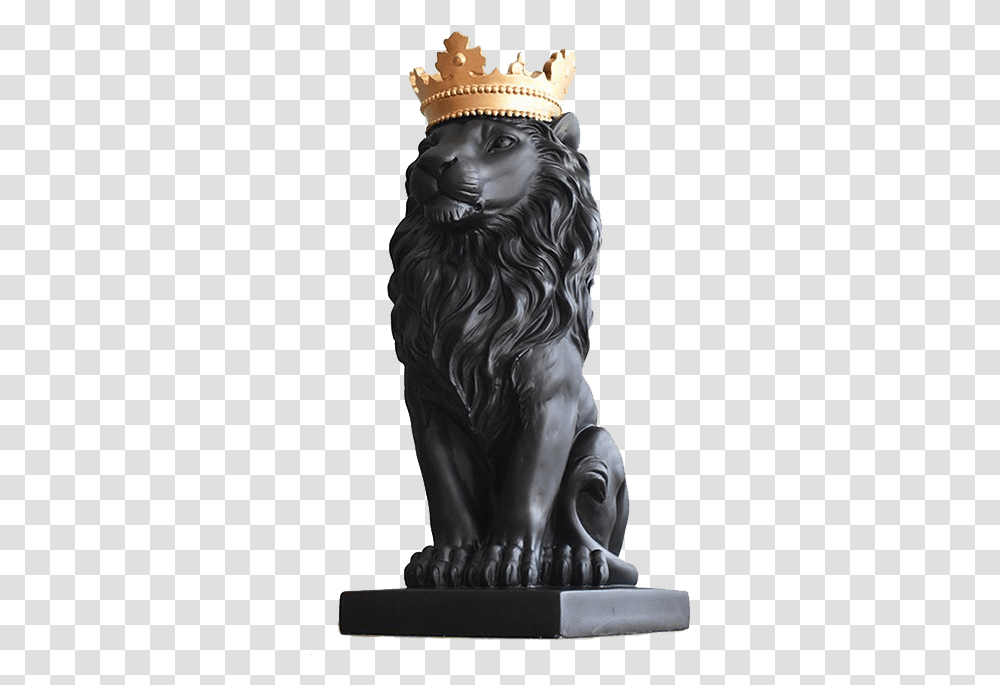 Lion Statue Sculpture With Gold Crown Featured Lion With Crown Sculpture, Person, Mammal, Animal Transparent Png