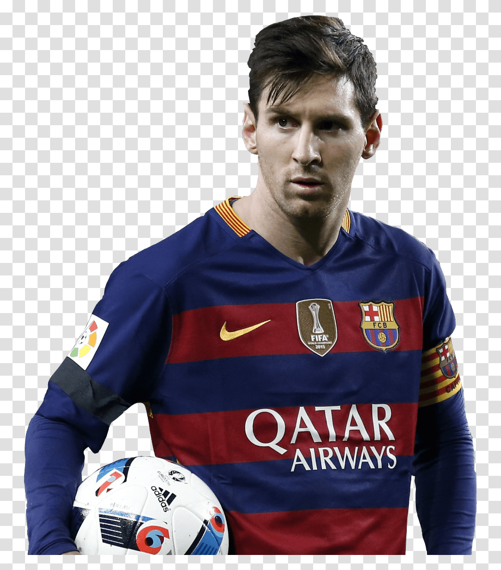 Lionel Messi Holding Ball Fc Barcelona Long Sleeve Jersey, Person, Shirt, Sphere Transparent Png