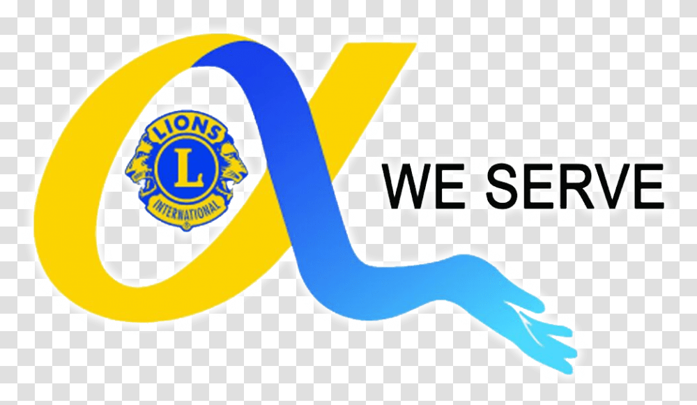 Lions Alpha Ribbon We Serve With A Blue Hand Lions Club Logo We Serve, Trademark, Word Transparent Png