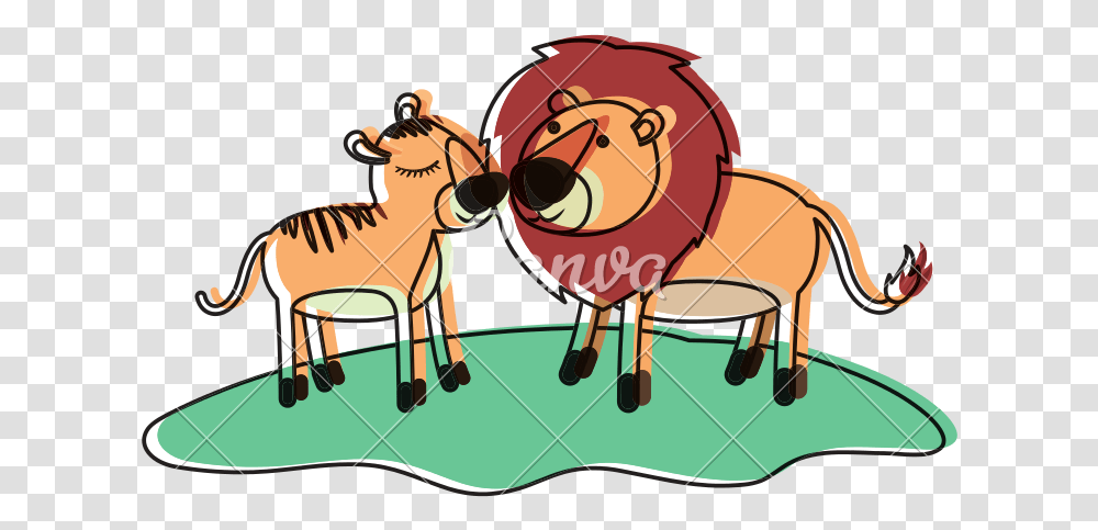 Lions Couple Over Grass In Watercolor Silhouette Icons By Cartoon, Animal, Sport, Mammal, Crowd Transparent Png