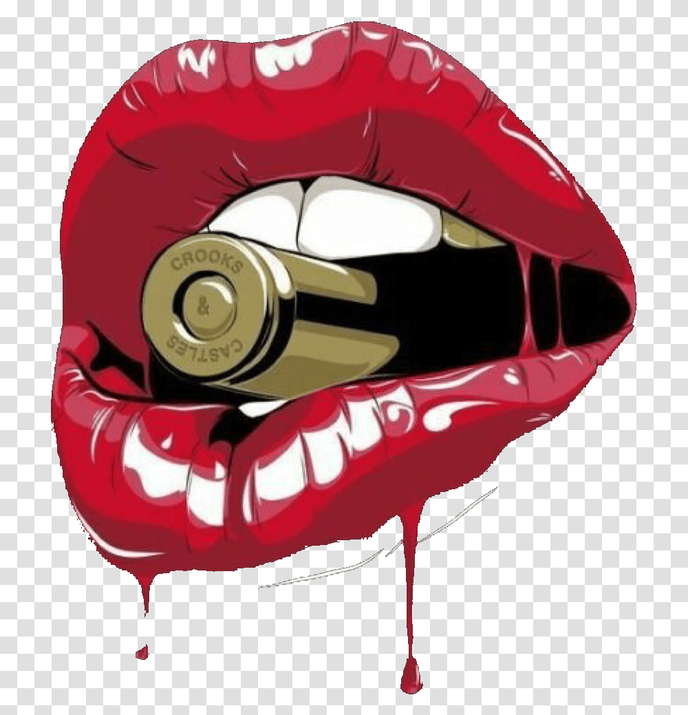 Lip Drawing Bullet Lips With Bullet In Teeth, Helmet, Apparel, Mouth Transparent Png