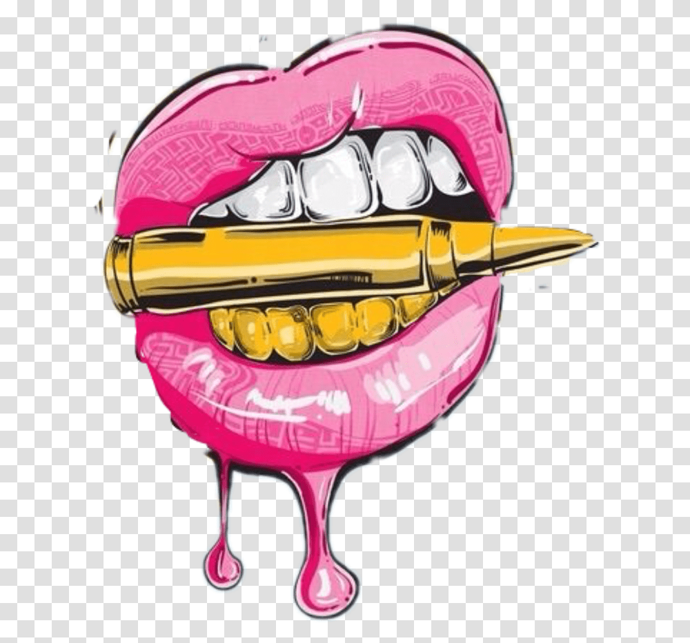 Lips With Bullet Drawing Clipart Download Pink Lips With Bullet, Helmet, Apparel, Teeth Transparent Png