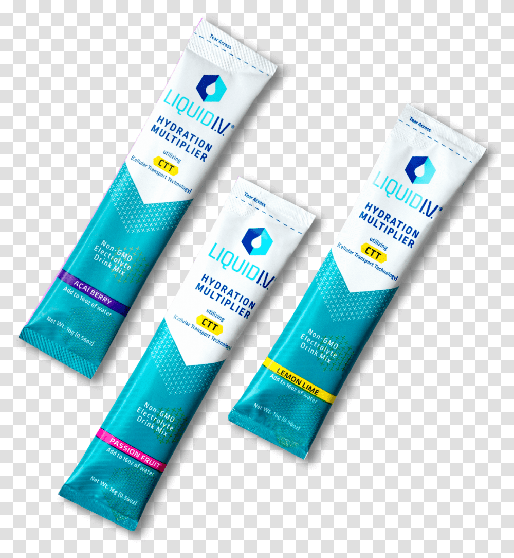 Liquid Iv Hydration Sachets, Bottle, Cosmetics, Sunscreen, Toothpaste Transparent Png