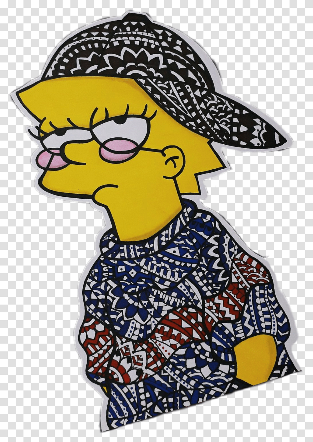 Lisa Simpsons Hippie Cool Art Sticker Lisa De Los Simpson Cool, Apparel, Hat Transparent Png