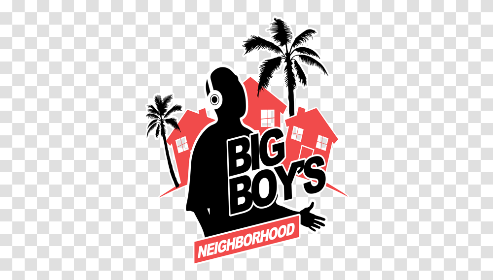 Listen To Big Boys Neighborhood Live Palm Tree Silhouette Clip Art, Text, Graphics, Alphabet, Advertisement Transparent Png