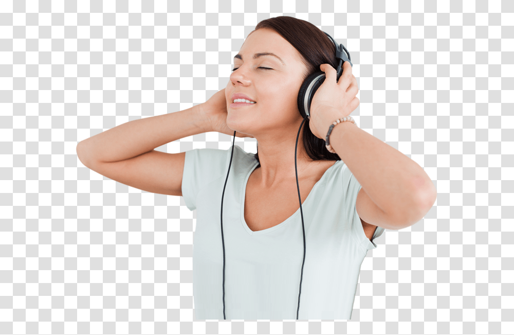 Listening Listening To Headphones, Person, Electronics, Female, Face Transparent Png