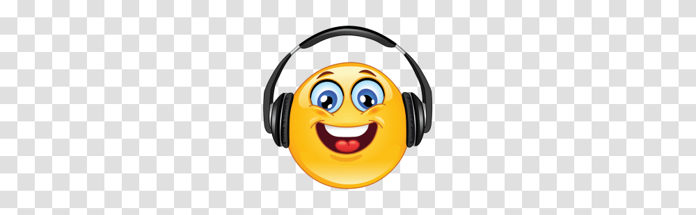 Listening To Music Sticker Fun Smiley Emoticon, Headphones, Electronics, Headset, Helmet Transparent Png