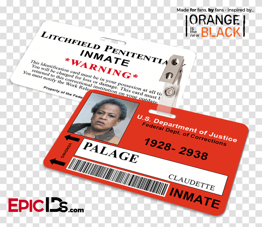 Litchfield Penitentiary Oitnb Inmate Orange Is The New Black Id, Text, Person, Human, Id Cards Transparent Png