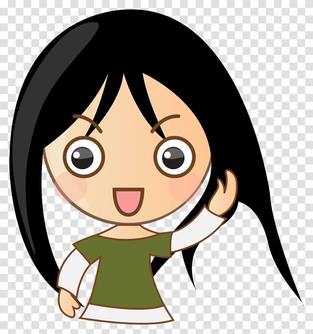 Little Black Hair Girl Cartoon, Face, Drawing, Elf Transparent Png