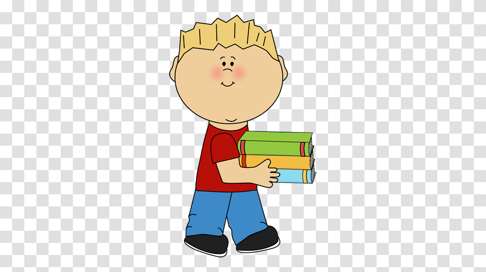 Little Boy Carrying A Stack Of Books Clip Art, Reading Transparent Png