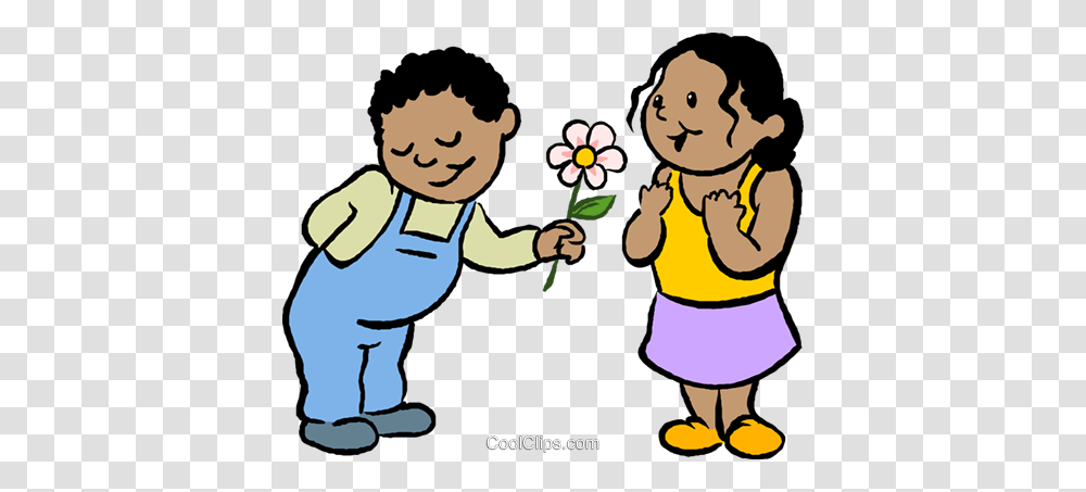 Little Boy Giving A Girl A Flower Royalty Free Vector Clip Art, Female, Teacher Transparent Png