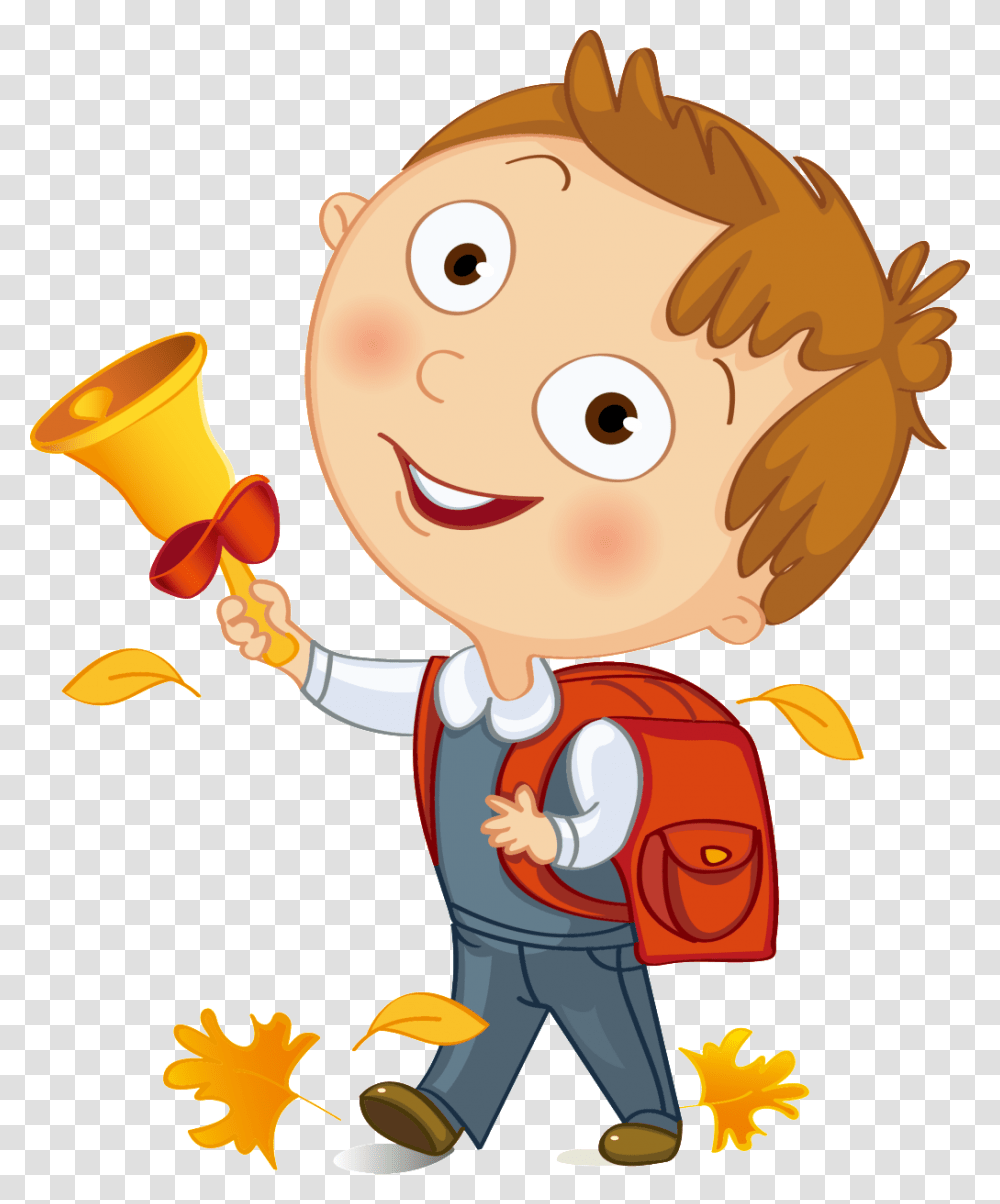 Little Boy Holding A Bell Carrying A Schoolbag With, Toy, Food Transparent Png