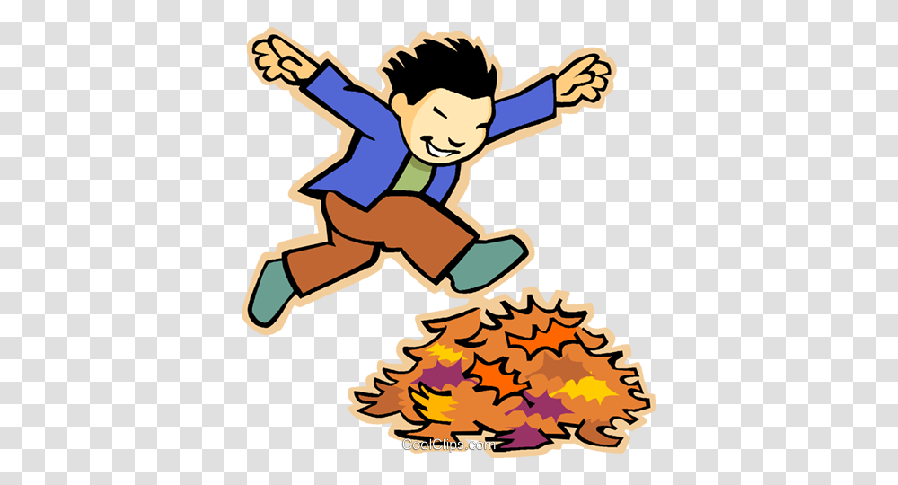 Little Boy Jumping Through A Pile Of Leav Royalty Free Vector Clip, Poster, Advertisement, Outdoors Transparent Png
