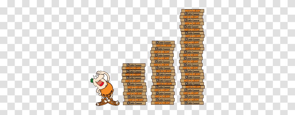 Little Caesars Pueblo Cartoon Stack Of Pizza Boxes, Brick, Menu, Text, Wood Transparent Png