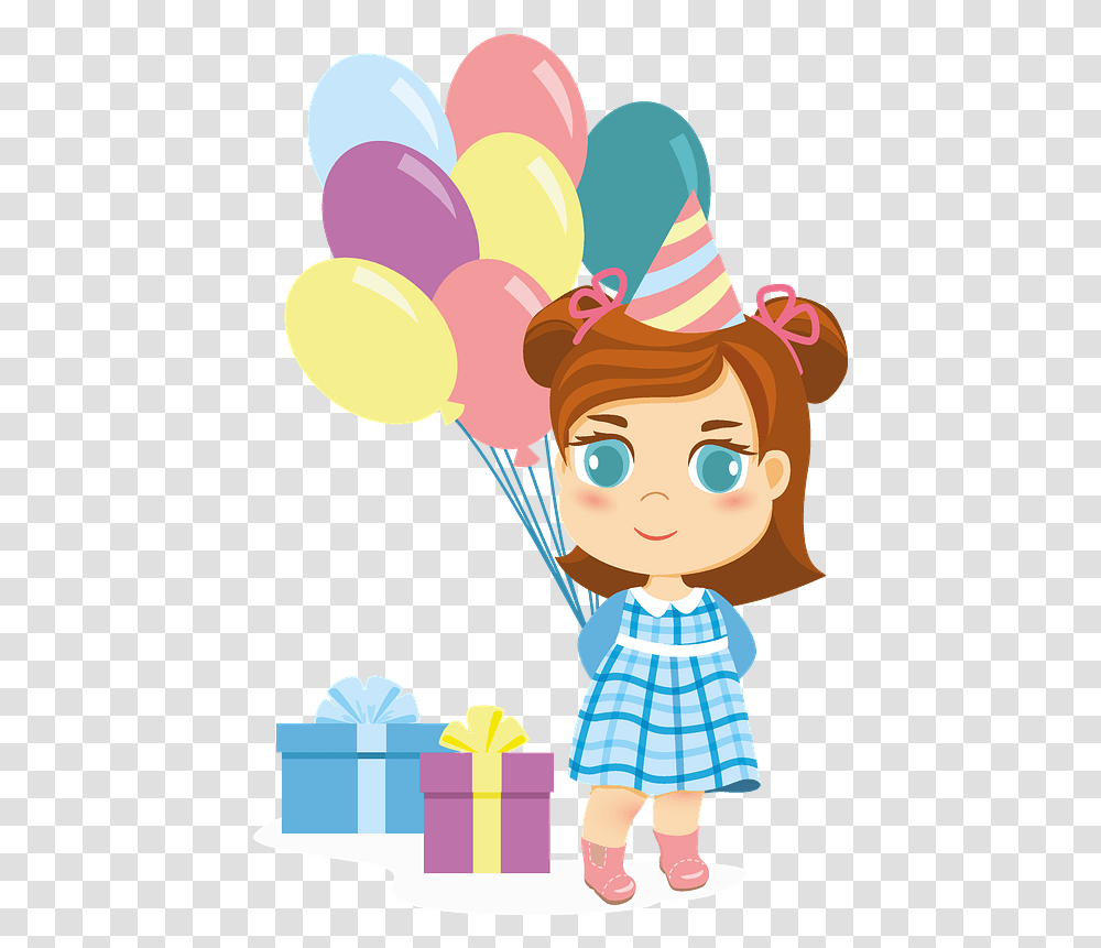 Little Girl Birthday Clipart Free Download Cartoon, Clothing, Apparel, Party Hat, Ball Transparent Png