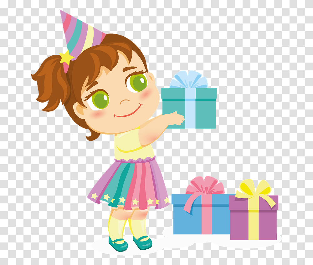 Little Girl Birthday Clipart Illustration, Apparel, Party Hat, Person Transparent Png