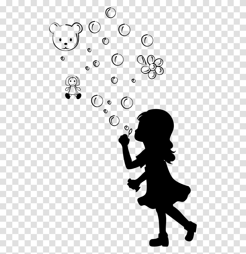 Little Girl Blowing Bubbles Silhouette, Person, Human, Stencil Transparent Png