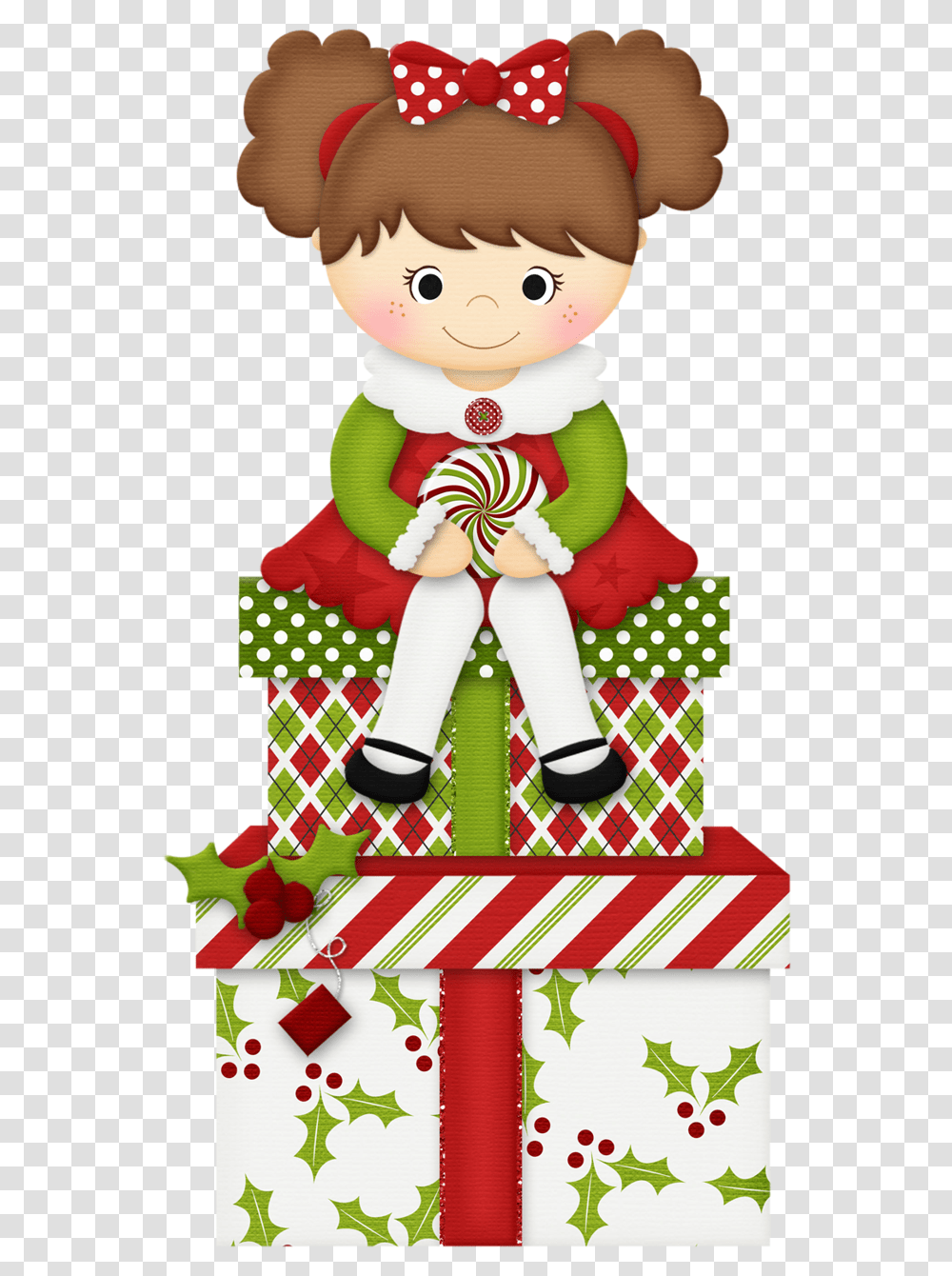 Little Girl Christmas Clipart, Doll, Toy, Gift Transparent Png
