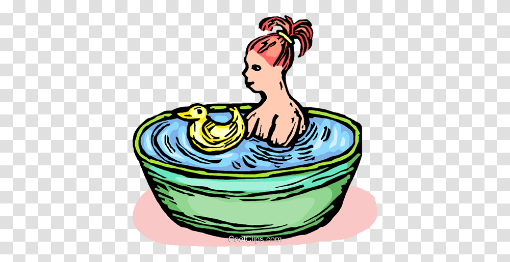 Little Girl In The Bath Royalty Free Vector Clip Art Illustration, Washing, Tub, Water, Bowl Transparent Png