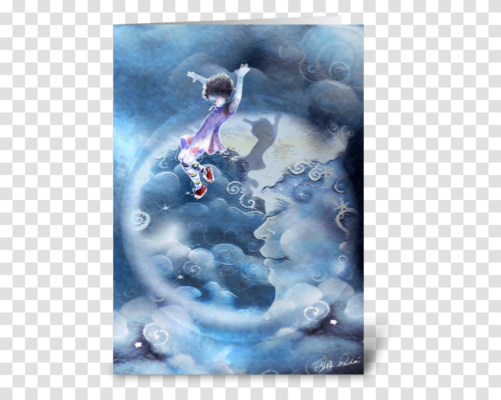 Little Girl Jumps Over The Moon Greeting Card Mermaid, Person, Bird, Animal Transparent Png