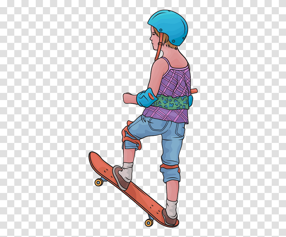 Little Girl Skateboarder Clipart Skateboard Wheel, Helmet, Person, Costume Transparent Png