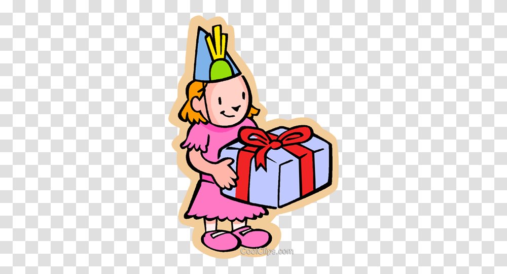 Little Girl With Birthday Gift Royalty Free Vector Clip Art, Apparel, Poster, Advertisement Transparent Png