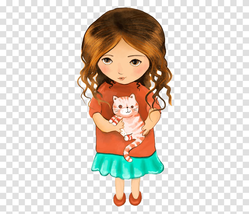 Little Girl With Kitten Clipart Dp For Girls Little, Person, Doll, Toy, Female Transparent Png